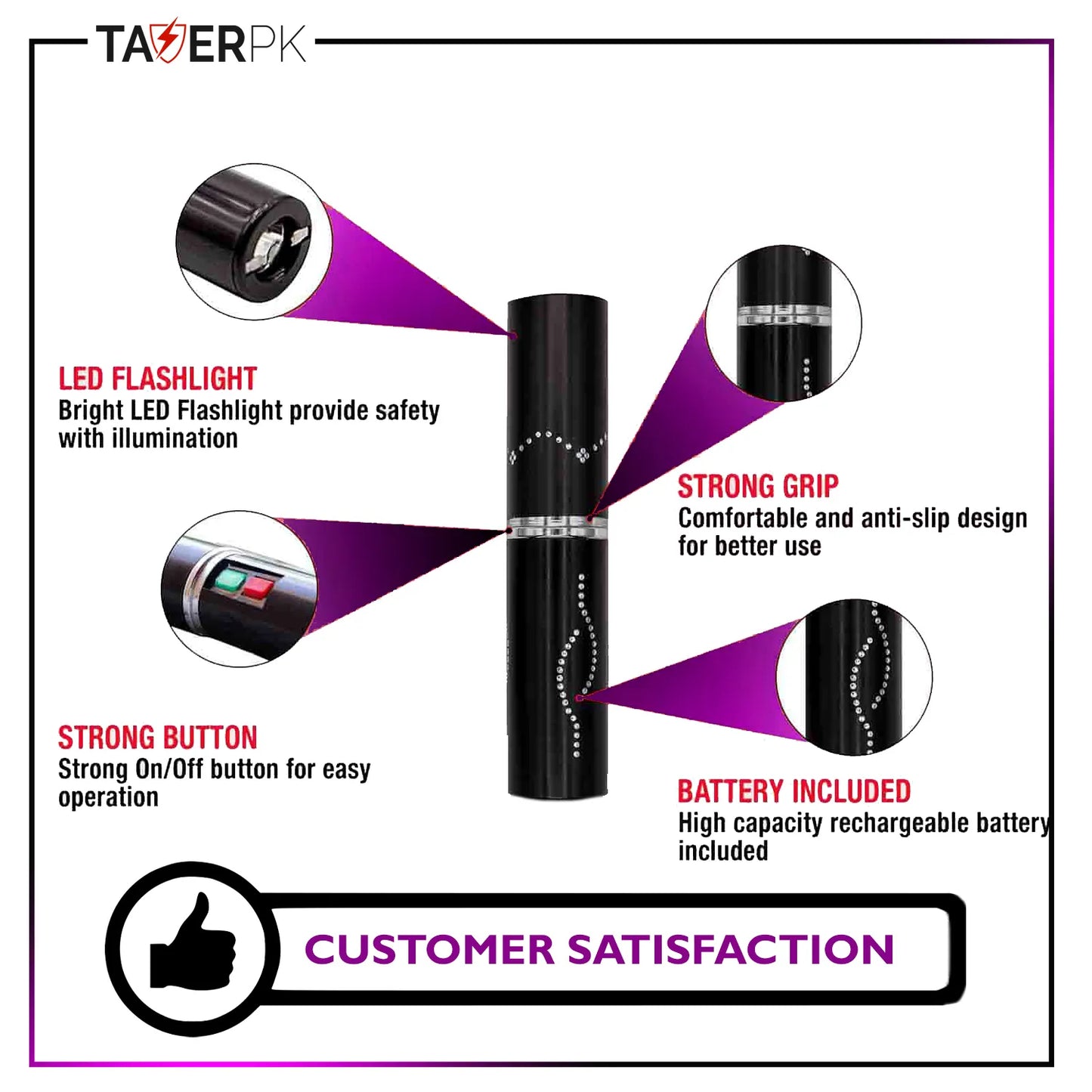 Taser TS-1101 36 Billion Volt Lipstick Stun Gun Flashlight – Rechargeable Battery