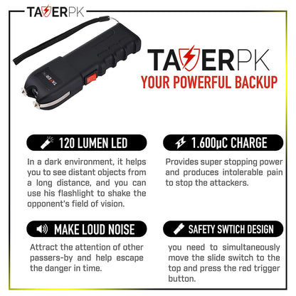 Taser TS-989- 36 Billion Heavy Duty Stun Gun – Rechargeable with LED Flashlight