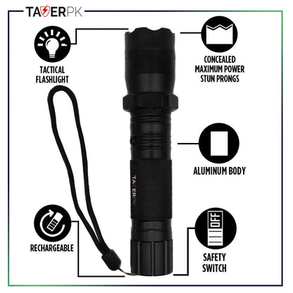 Taser TS-1801 – Aluminum Series 59 Billion Heavy Duty Stun Gun – Rechargeable with LED Tactical Flashlight