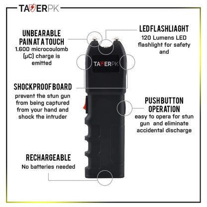 Taser TS-989- 36 Billion Heavy Duty Stun Gun – Rechargeable with LED Flashlight