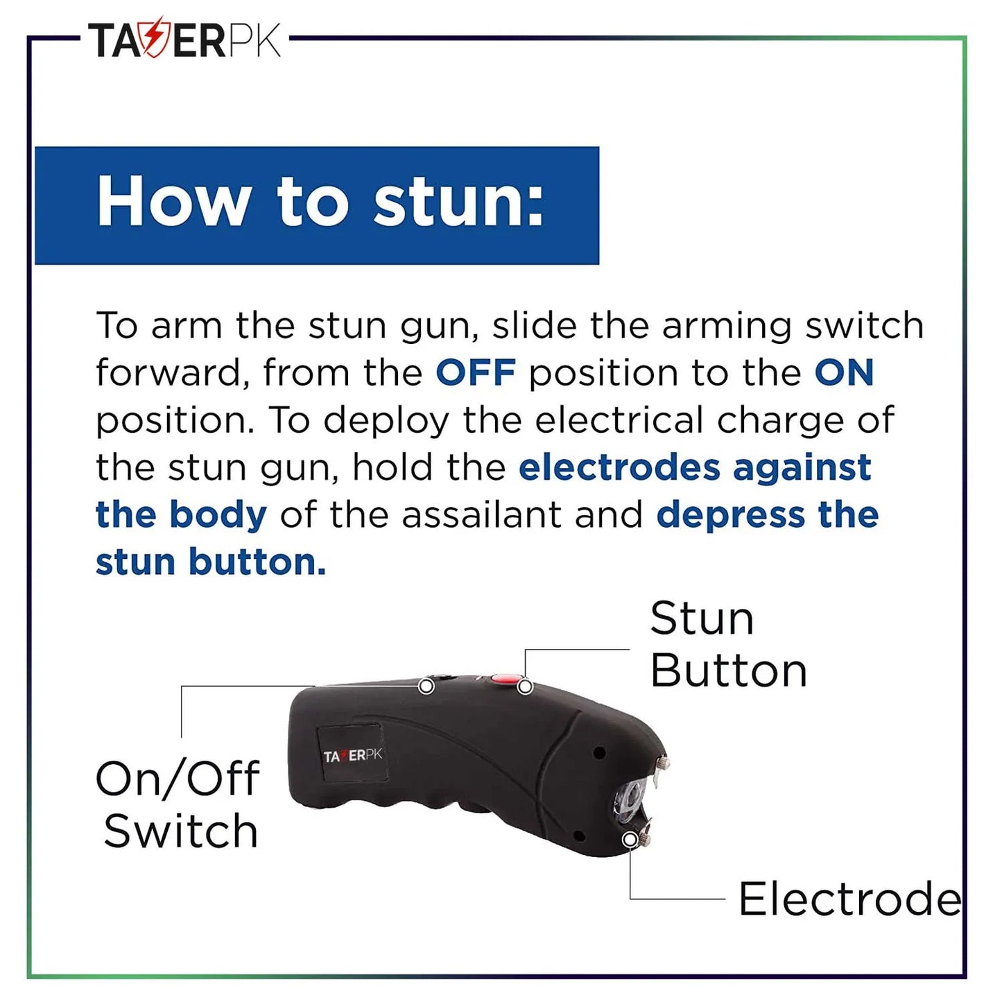 Taser TP-881 – 35 Billion Curved Stun Gun – Rechargeable with LED Flashlight