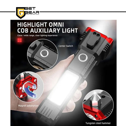 Safety cob side light USB charging life hammer with magnet multifunctional strong light flashlight