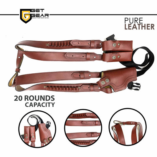 Shoulder Adjustable Pure Leather Holster With 20 Rounds Capacity