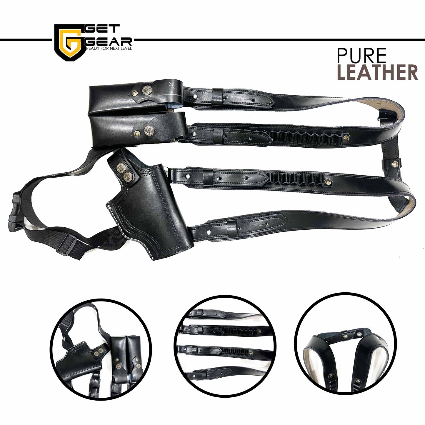 Shoulder Adjustable Pure Leather Holster With 20 Rounds Capacity