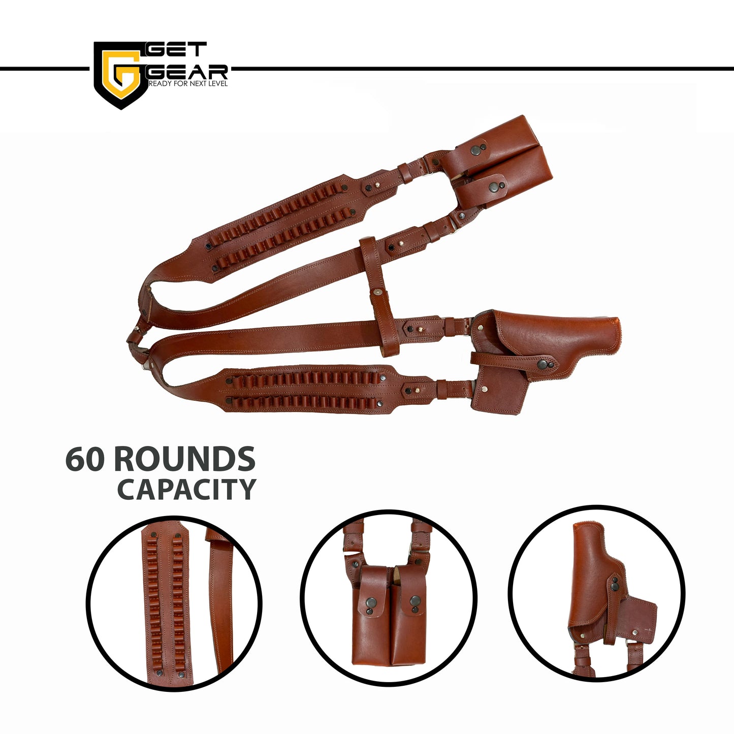 Shoulder Adjustable Pure Leather Holster With60 Rounds Capacity